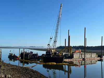 crane barge with containers
