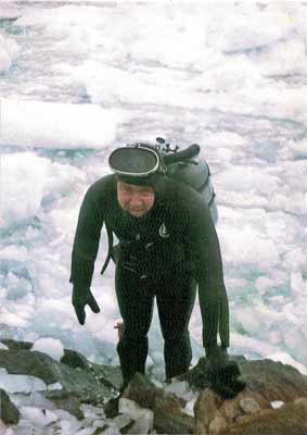 diver coming out of the cold water